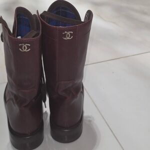 CHANEL Deep Burgundy Leather Boots